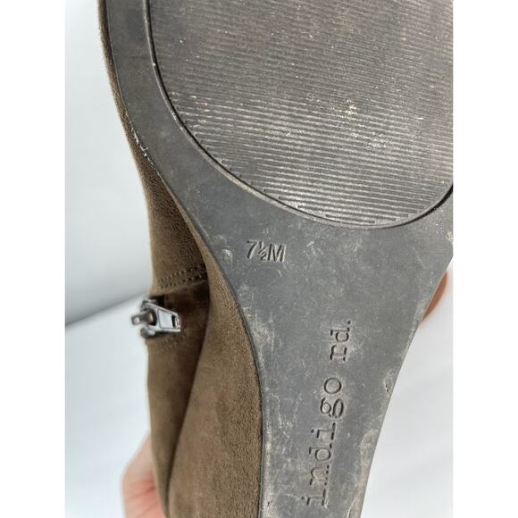 Suede Wedge Boots Womens 7.5 Ankle Brown Booties Round Toe Heeled Shoes - Picture 9 of 11